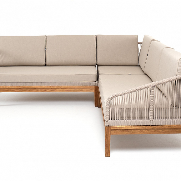 Канны диван модульный плетеный из роупа, основание дуб, роуп бежевый круглый, ткань бежевая 15052 фото 2