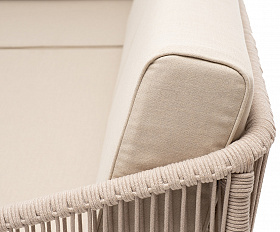 Канны диван модульный плетеный из роупа, каркас алюминий белый, роуп бежевый круглый, ткань бежевая 035