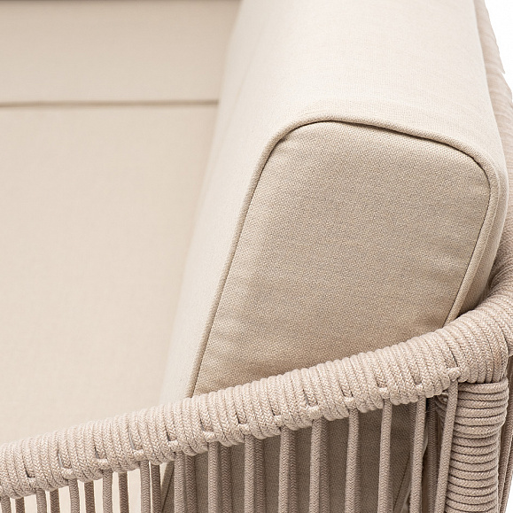 Канны диван модульный плетеный из роупа, каркас алюминий белый, роуп бежевый круглый, ткань бежевая 035 фото 4