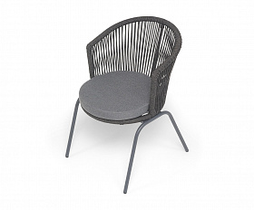 Люксембург стул плетеный из роупа, каркас из стали темно-серый (RAL7024) муар, роуп темно-серый круглый, ткань темно-серая 027