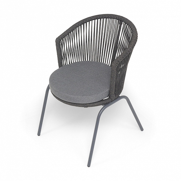 Люксембург стул плетеный из роупа, каркас из стали темно-серый (RAL7024) муар, роуп темно-серый круглый, ткань темно-серая 027 фото 4