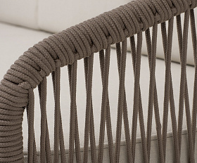 Канны диван 3-местный плетеный из роупа, каркас алюминий коричневый (RAL8016) муар, роуп коричневый круглый, ткань бежевая 15052