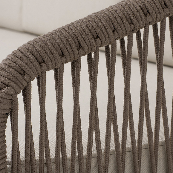 Канны диван 3-местный плетеный из роупа, каркас алюминий коричневый (RAL8016) муар, роуп коричневый круглый, ткань бежевая 15052 фото 5