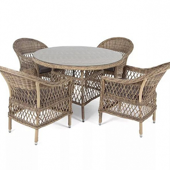 Обеденная группа Дольче 4SIS из искусственного ротанга, цвет соломенный фото 1