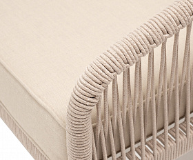 Канны диван модульный плетеный из роупа, каркас алюминий белый, роуп бежевый круглый, ткань бежевая 035