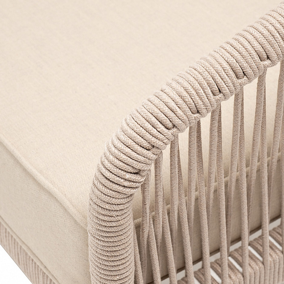 Канны диван модульный плетеный из роупа, каркас алюминий белый, роуп бежевый круглый, ткань бежевая 035 фото 6