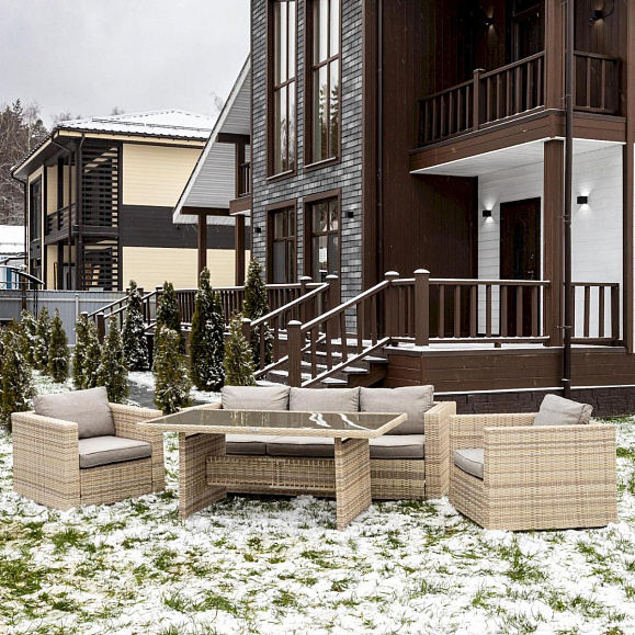 Обеденный комплект Karl Royal Family из искусственного ротанга с обеденным столом, цвет бежевый фото 1