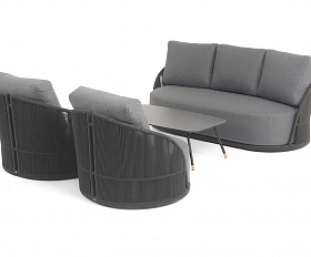 Монтелла лаунж-зона 5-местная плетеная из роупа (веревки), каркас алюминиевый темно-серый, роуп темно-серый