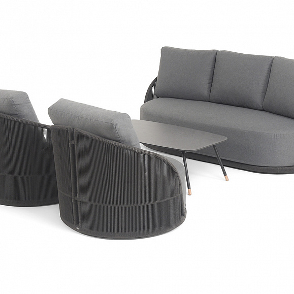 Монтелла лаунж-зона 5-местная плетеная из роупа (веревки), каркас алюминиевый темно-серый, роуп темно-серый фото 4