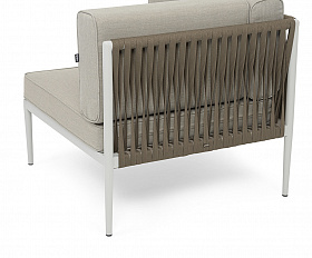 Касабланка угловой модуль плетеный из роупа, каркас алюминий светло-серый (RAL7035) муар, роуп серо-коричневый 23мм, ткань бежевая 15052