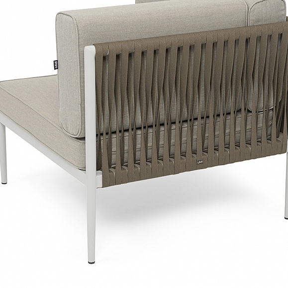 Касабланка угловой модуль плетеный из роупа, каркас алюминий светло-серый (RAL7035) муар, роуп серо-коричневый 23мм, ткань бежевая 15052 фото 4