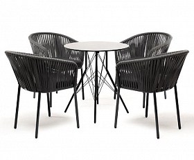 Обеденная группа Конте 4SIS из искусственного ротанга, круглый стол, цвет серый гранит