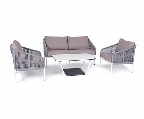 Лаунж-зона 4-местная Канны 4SIS из роупа (веревки), цвет светло-серый