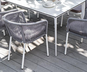 Обеденная группа Малага 4SIS на 6 персон со стульями "Марсель", каркас белый, роуп светло-серый