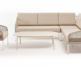 Модульная Канны 4SIS угловая лаунж-зона из роупа (веревки) со столом Диего (молочный), цвет бежевый