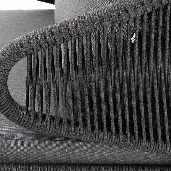 Кресло плетеное Милан 4SIS из роупа, каркас алюминий темно-серый (RAL7024), роуп темно-серый круглый, ткань темно-серая 019 фото 2