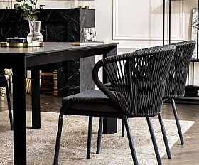 Обеденная Венето 4SIS группа на 4 персоны со стульями Милан, каркас темно-серый, роуп темно-серый