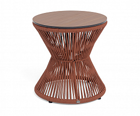 Мадрид журнальный стол из HPL круглый Ø50 H55, каркас из алюминия коричневый (RAL8016) муар, цвет дуб, роуп красный (8372) круглый tex