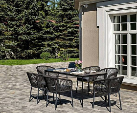 Обеденная Малага 4SIS группа на 6 персон со стульями Марсель, каркас темно-серый, роуп темно-серый