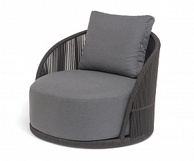 Монтелла кресло плетеное из роупа, каркас алюминий темно-серый (RAL7024) муар, роуп темно-серый круглый, ткань темно-серая 027