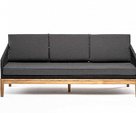 Диван Канны 4SIS 3-местный плетеный из роупа, основание дуб, роуп темно-серый круглый, ткань темно-серая 27