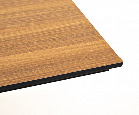 Каффе обеденный стол из HPL 140х70см, цвет дуб, подстолье двойное черное