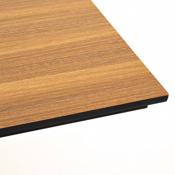 Каффе обеденный стол из HPL 140х70см, цвет дуб, подстолье двойное черное фото 3
