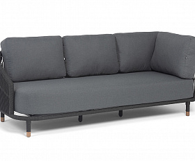 Верона правый-угол модуль плетеный из роупа, каркас алюминий темно-серый (RAL7024) муар, роуп темно-серый круглый, ткань темно-серая 027, L220х89