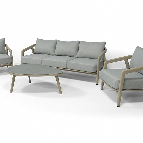 Брюссель лаунж-зона из искусственного ротанга, цвет серый, каркас под дерево (холодно-бежевый) фото 1