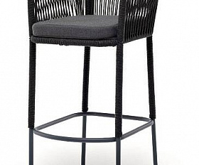 Стул Марсель 4SIS барный плетеный из роупа, каркас из стали серый (RAL7022) муар, роуп темно-серый круглый, ткань темно-серая 27