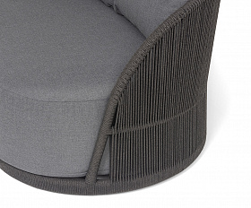 Монтелла диван 3-местный плетеный из роупа, каркас алюминий темно-серый (RAL7024) муар, роуп темно-серый круглый, ткань темно-серая 027