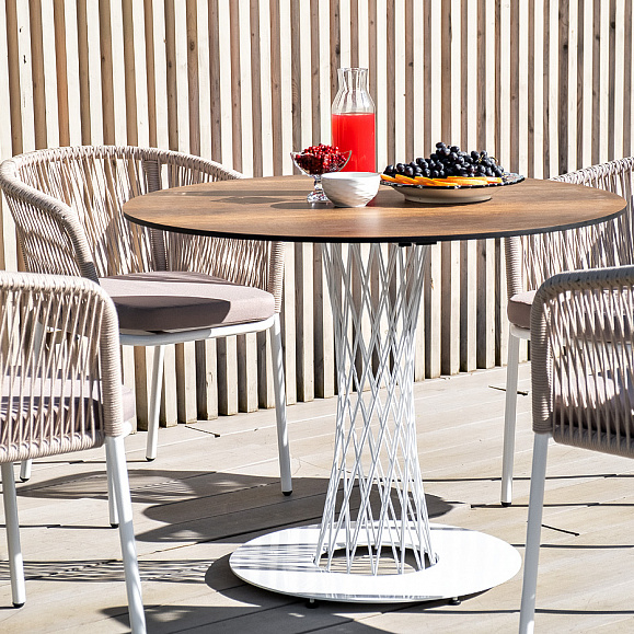 Марсель стул плетеный из роупа, каркас алюминий белый муар, роуп бежевый круглый, ткань бежевая 15052 фото 5