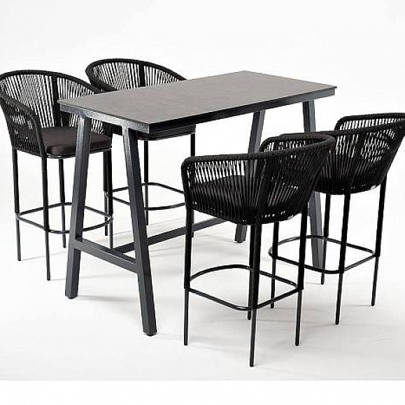 Барный Рио 4SIS комплект на 4 персоны, стол HPL серый гранит, цвет темно-серый фото 1