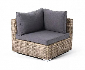 Модуль диванный угловой Лунго 4SIS из искусственного ротанга, цвет соломенный с подушками