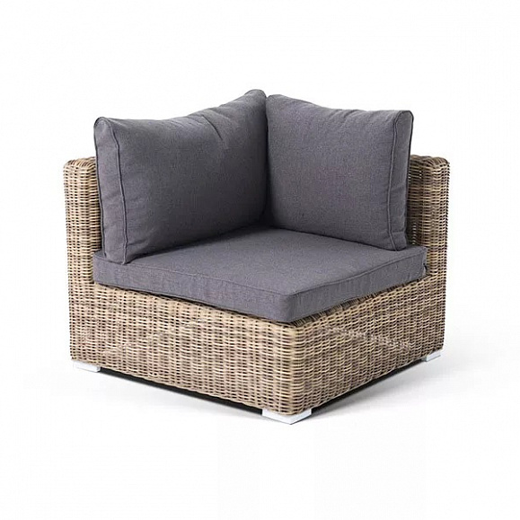 Модуль диванный угловой Лунго 4SIS из искусственного ротанга, цвет соломенный с подушками фото 1