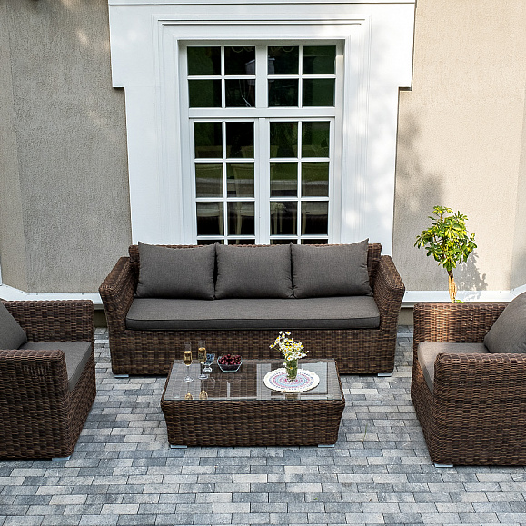 Капучино лаунж-зона из искусственного ротанга, цвет коричневый фото 1