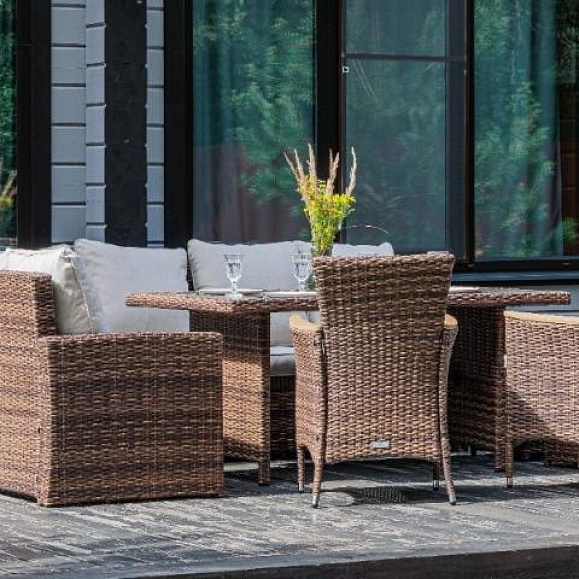 Угловой комплект Zorro Wood Double Royal Family из искусственного ротанга, цвет коричневый фото 3