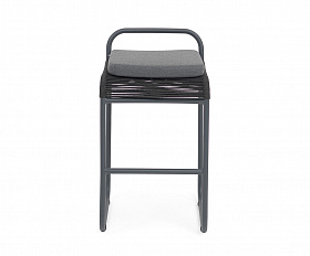 Ането стул барный плетеный из роупа, каркас алюминий темно-серый (RAL7024) муар, роуп темно-серый круглый, ткань темно-серая 027