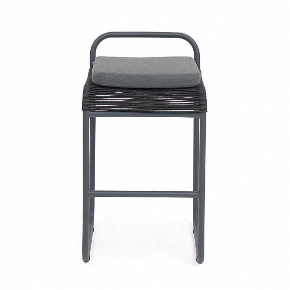 Ането стул барный плетеный из роупа, каркас алюминий темно-серый (RAL7024) муар, роуп темно-серый круглый, ткань темно-серая 027 фото 2