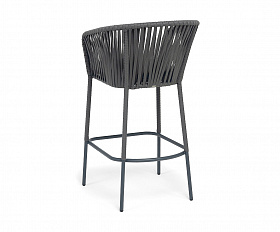 Бордо стул барный плетеный из роупа, каркас из стали темно-серый (RAL7024) муар, роуп серый 15мм, ткань темно-серая 027 NEW