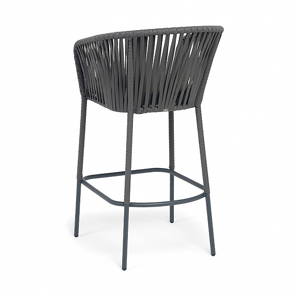 Бордо стул барный плетеный из роупа, каркас из стали темно-серый (RAL7024) муар, роуп серый 15мм, ткань темно-серая 027 NEW фото 5