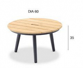 Кофейный стол Marine Brafritid маленький, антрацит/натуральный, алюминий/тик