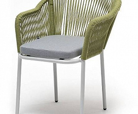 Стул Лион 4SIS плетеный из роупа, каркас из стали светло-серый (RAL7035) муар, роуп салатовый меланж круглый, ткань светло-серая