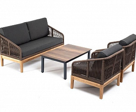 Лаунж-зона 4-местная Канны 4SIS из роупа (веревки), основание дуб, цвет коричневый