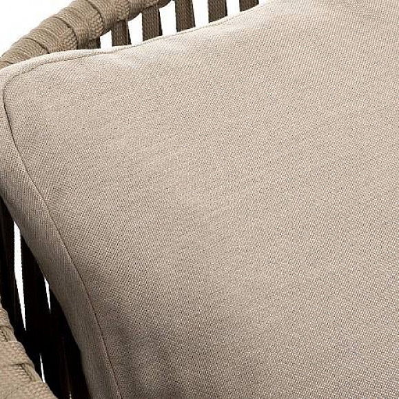 Кресло Мальорка 4SIS плетеное из роупа, основание дуб, роуп серо-коричневый 23мм, ткань бежевая 52 фото 2