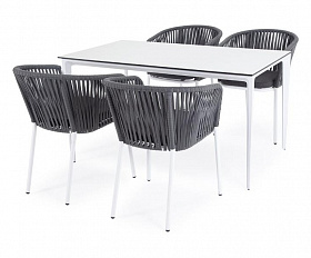 Обеденная группа Малага 4SIS на 4 персоны со стульями "Бордо", каркас белый, роуп серый