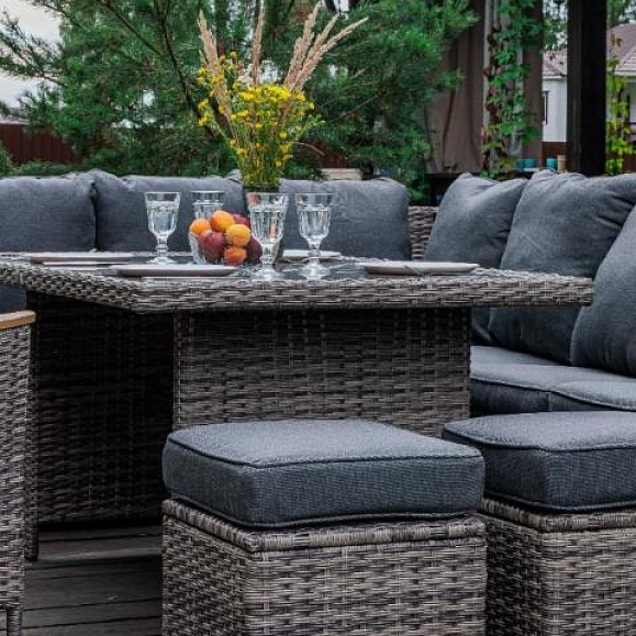 Угловой комплект Zorro Wood Double Royal Family из искусственного ротанга, цвет серый фото 3