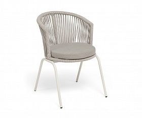 Люксембург стул плетеный из роупа, каркас из стали (RAL1013) муар, роуп бежевый круглый, ткань бежевая 15052