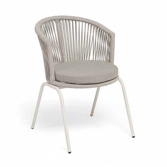 Люксембург стул плетеный из роупа, каркас из стали (RAL1013) муар, роуп бежевый круглый, ткань бежевая 15052 фото 2