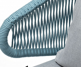 Кресло плетеное Милан 4SIS из роупа, каркас алюминий светло-серый (RAL7035) шагрень, роуп бирюзовый круглый, ткань светло-серая